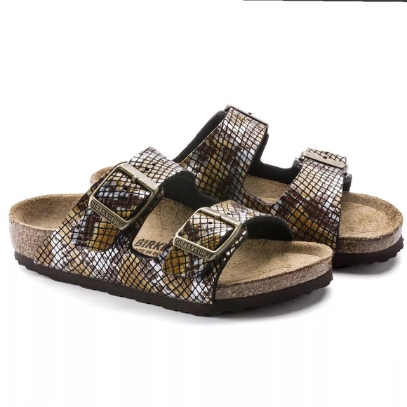 Birkenstock Arizona Sandals Python 2 Straps Brown Microfiber Snake Print Animal - Picture 4 of 15